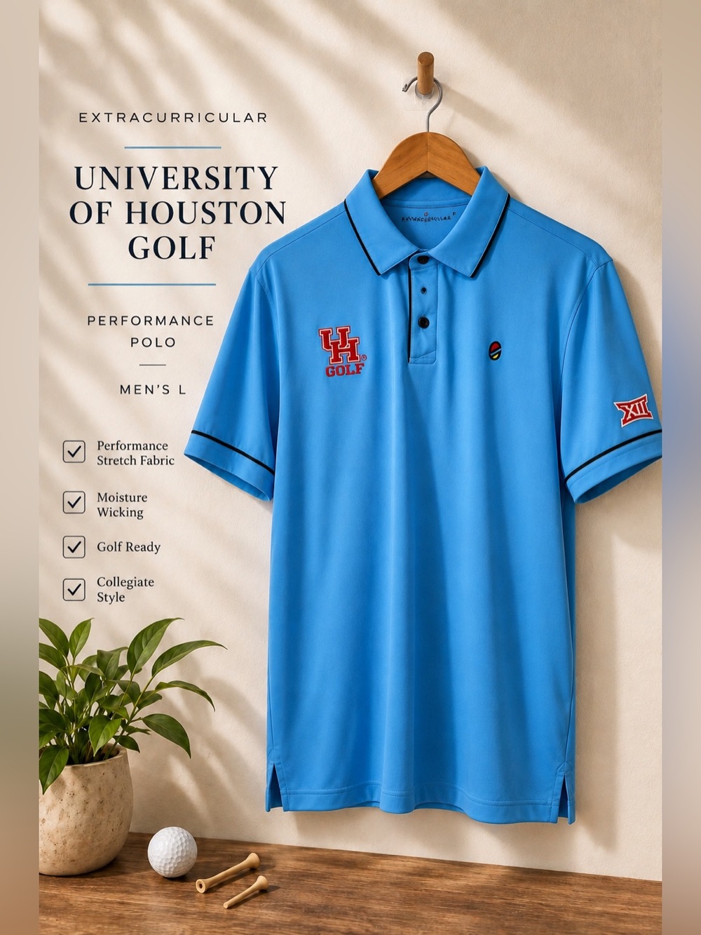Extracurricular University of Houston Golf Performance Polo Men’s L Blue